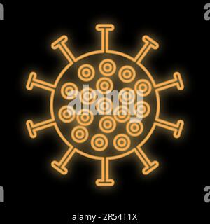 Bright glowing yellow medical scientific digital neon sign for hospital laboratory pharmacy beautiful with coronavirus pandemic virus on black backgro Stock Vector