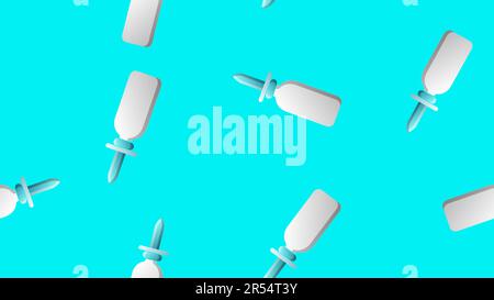Endless seamless pattern of medical scientific medical objects drops and sprays for nose and throat from a runny nose and sore throat on a blue backgr Stock Vector