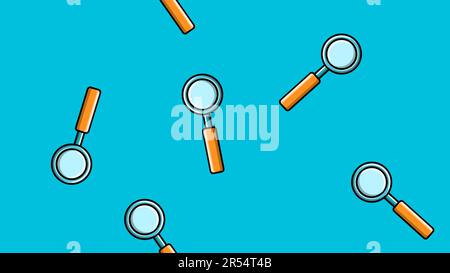 Seamless pattern texture of endless repetitive medical scientific optical glass loupes with pen and glass for searching and locating objects on blue b Stock Vector