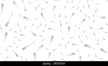 Endless seamless pattern of medical scientific medical objects of modern digital thermometers for measuring temperature on a white background. Vector Stock Vector