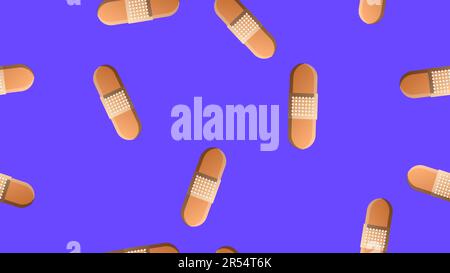 Endless seamless pattern of medical medical scientific objects of disinfecting beige adhesives for the treatment of wounds and cuts on a blue backgrou Stock Vector