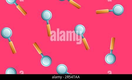 Endless seamless pattern of medical scientific medical treatment glass magnifiers with a search pen on a pink background. Vector illustration. Stock Vector