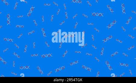 Endless seamless pattern of medical scientific medical objects spirals of dna molecules on a blue background. Vector illustration. Stock Vector