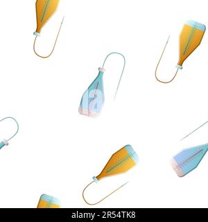 Endless seamless pattern of medical scientific medical items and droppers with a needle on a white background. Vector illustration. Stock Vector