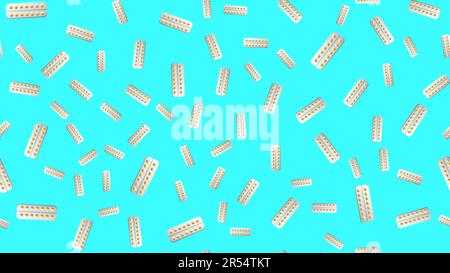 Endless seamless pattern of medical scientific medical items, pharmacological tablets and medications, pill capsules on a white background. Vector ill Stock Vector