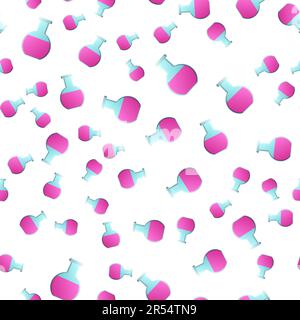 Endless seamless pattern of medical scientific medical supplies laboratory chemical violet flasks and flasks on a white background. Vector illustratio Stock Vector