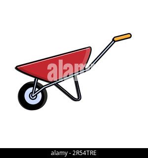 Construction crane-blue icon of the manual one-wheel cart with one wheel intended for transportation of heavy loads, building materials for repair. Co Stock Vector