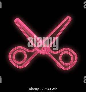 bright neon pink scissors on a black background. Glamorous tool for manicure and pedicure, creating hairstyles, styling. barber scissors. pink barbie Stock Vector