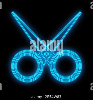 blue neon scissors on a black background. a glamorous hairdresser's tool to create a new hairstyle and cut your hair. scissors for manicure and pedicu Stock Vector