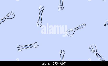 Texture, seamless abstract pattern of building metal plumbing plumbing sliding wrenches for repair on a blue background. Vector illustration. Stock Vector