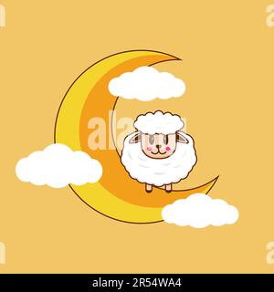 vector illustration of happy eid al adha with goat and crescent moon concept Stock Vector