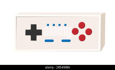 Old retro vintage isometry joystick with buttons for game video console for gamers from 70s, 80s, 90s. Beautiful white icon. Vector illustration. Stock Vector