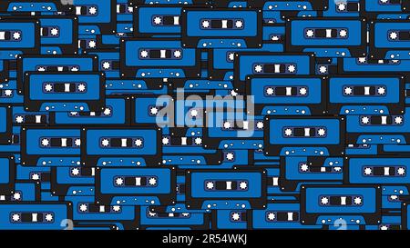 Seamless pattern endless with music audio cassettes old retro vintage hipster from 70s, 80s, 90s isolated on white background. Vector illustration. Stock Vector