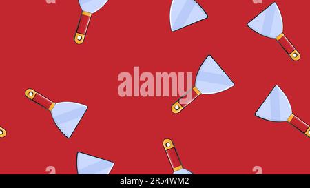 Texture, seamless abstract pattern of red metal spatulas, trowels, plaster repair, construction tools on a red background. Stock Vector