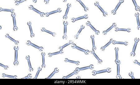 Texture, seamless pattern of metal iron blue gas spanners, metalworker building repair for loosening and tightening the nuts and bolts on a white back Stock Vector