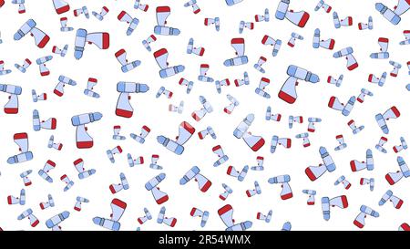 Texture, seamless abstract pattern of metal building professional electric screwdrivers for repair on a white background. Vector illustration. Stock Vector