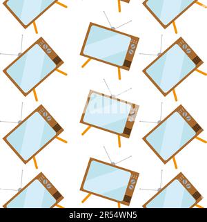Pattern of brown, old, vintage, retro, hipster TVs with bulging kinescope on legs with an antenna on a white background. Vector illustration. Stock Vector