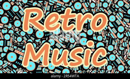 Texture pattern from old vintage retro hipster antique stylish musical tape recorder from the 70's, 80's, 90's and an inscription of retro music. The Stock Vector