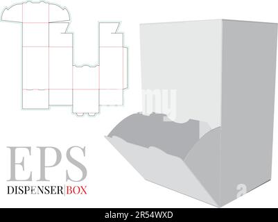 Dispenser Box, Cardboard Display Box Template with die cut lines. Vector with die cut, laser cut. White, blank, clear, isolated mock-up on white Stock Vector