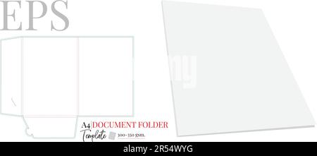 Document Folder Template A4. Vector with die cut, laser cut layers. White, clear, blank, isolated Document Folder mock up on white background with per Stock Vector