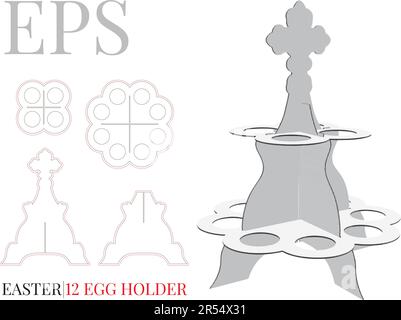 Easter eggs holder with cross die cut template, vector. Easter eggs stand for 2 eggs. Easter eggs holder mock up isolated on white background. Stock Vector