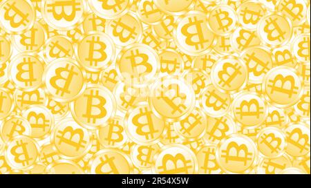 Texture seamless pattern of golden shiny glowing expensive metal coins bitcoin. The concept of blockade technology, crypto currency. The background. V Stock Vector