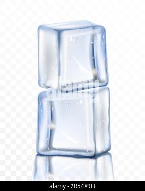Realistic blue solid ice cubes on transparent background 3d vector illustration Stock Vector