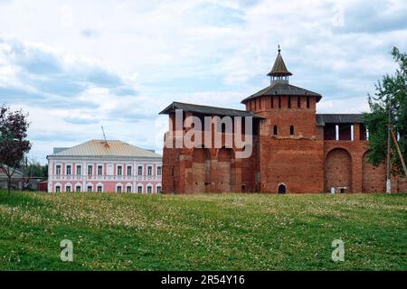 Kolomna, Russia - May 30, 2023: Destroyed part of the brick wall of the Kolomna Kremlin Stock Photo