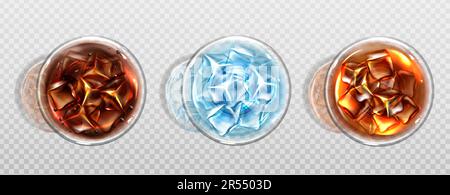 Whisky glass ice cubes icon realistic style Vector Image