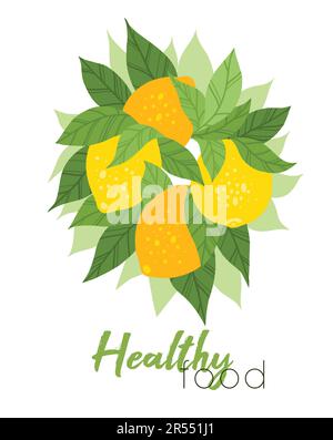 Vector illustration of bunch of lemons with foliage. Hand drawn flat ...