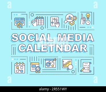 Social media calendar word concepts turquoise banner Stock Vector