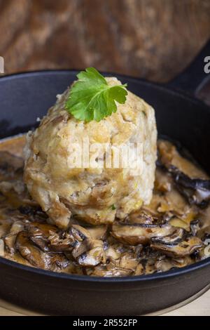Bavarian Bread Dumplings In Mushroom Sauce Stock Photo