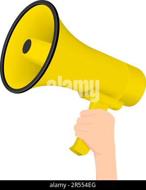 Megaphone ( yellow color )  with hand vector illustration Stock Vector