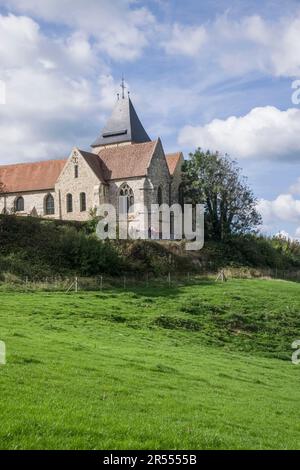 Varengeville-sur-Mer (northern France): Church of Saint-Valery on the “cote d’Albatre” coastal area (Alabaster Coast) Stock Photo