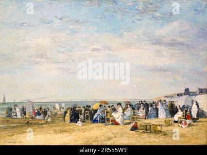 Eugène Boudin, Beach at Trouville, painting in oil on wood