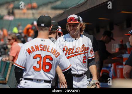 BALTIMORE, MD - APRIL 10: Athletics second baseman Tony Kemp (5) throws to  first base during the Oakland Athletics versus Baltimore Orioles MLB game  at Orioles Park at Camden Yards on April