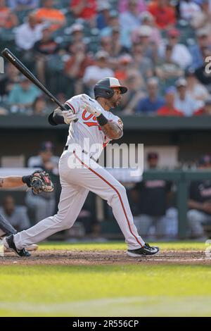 BALTIMORE, MD - MAY 31: Baltimore Orioles shortstop Jorge Mateo (3) during  a MLB game between the Baltimore Orioles and the Seattle Mariners, on May  31, 2022, at Orioles Park at Camden