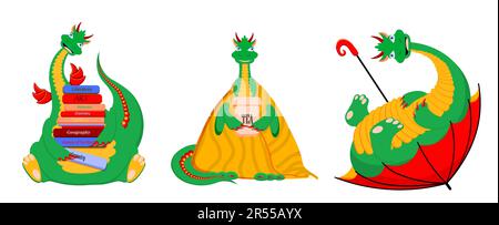 Autumn dragons. Year of the green dragon 2024 Stock Vector