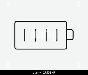 Battery Line Icon. Charge Power Energy Level Full Fully Charged Electric Electrical Sign Symbol Black Artwork Graphic Illustration Clipart EPS Vector Stock Vector