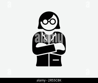 Female Boss Icon. Woman Girl Employer Manager Angry Worker Employee Arm Fold Crossed Sign Symbol Black Artwork Graphic Illustration Clipart EPS Vector Stock Vector