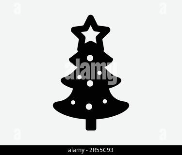 Christmas Tree Icon. Winter Holiday Season Decoration Star Celebration Merry Sign Symbol Shape Black Artwork Graphic Illustration Clipart EPS Vector Stock Vector