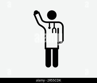 Doctor Raise Hand Icon Call Calling Pose Gesture Healthcare Worker Physician Surgeon Sign Symbol Black Artwork Graphic Illustration Clipart EPS Vector Stock Vector