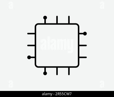 Computer Chip Icon. Tech Technology Processor Circuit CPU AI Memory Semiconductor Sign Symbol Black Artwork Graphic Illustration Clipart EPS Vector Stock Vector
