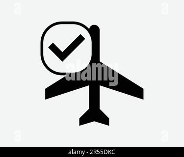 Verified Flight Status Approved Good OK Okay Aircraft Plane Airline Verify Icon. Black Artwork Graphic Illustration Sign Symbol Clipart EPS Vector Stock Vector