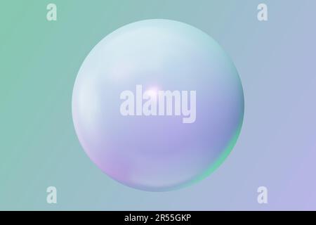3d plastic abstract light purple green banner. Blurred saturated gradient background with pearl. 3d glossy ball with place for your text. Glass bubble Stock Vector