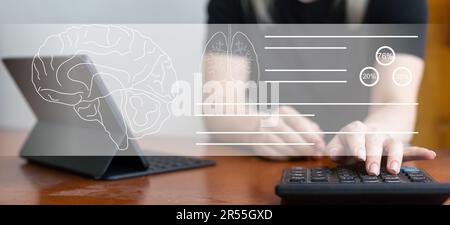 Human resources manager choosing professional profile to hire on virtual screen interface, recruitment concept. Businessman hand pointing icon Stock Photo