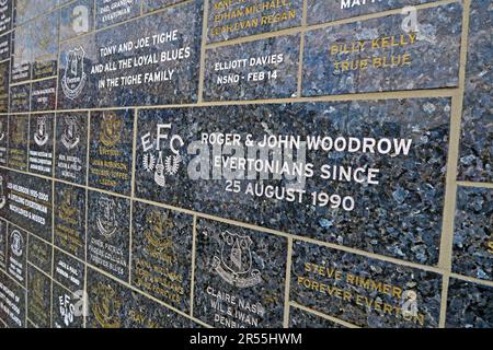 Fan plaques at EFC, Everton Football Club, Goodison Park Stadium, Goodison Rd, Liverpool , Merseyside, England, UK, L4 4EL Stock Photo