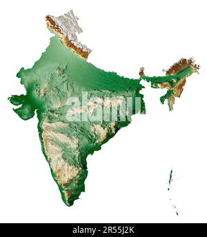 India 3D Physical Map with Relief Stock Photo - Alamy