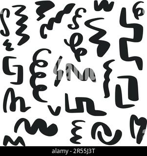 Hand drawn set of squiggles. Ink doodle sketch style vector illustration. Simple lines and curls of various shapes Stock Vector