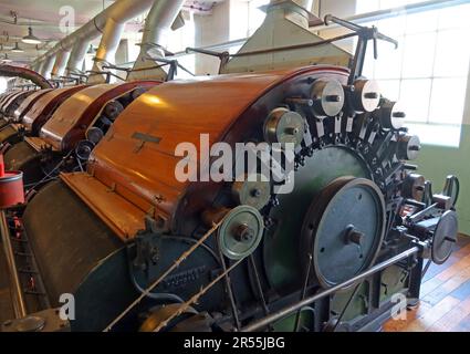 Cotton Carding Engine, (carding machine), a core piece of Lancashire cotton-mill machinery in a cotton mill Stock Photo